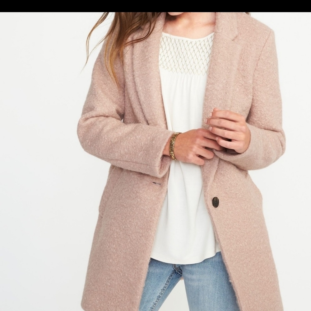 Old Navy blush pink boucle coat size medium